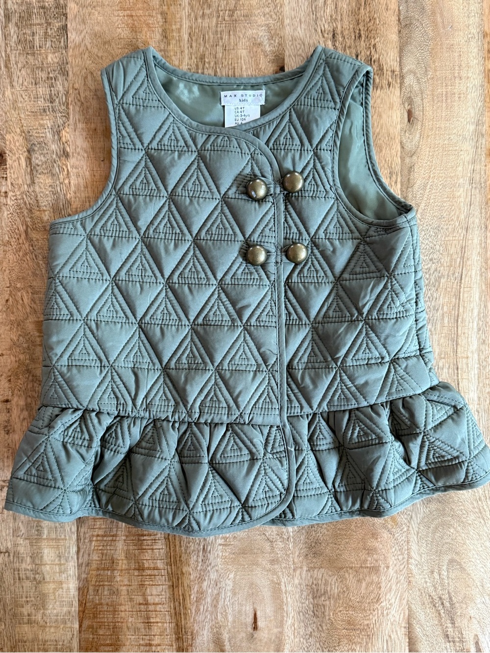 MAX STUDIO Girls Quilted Peplum Vest Olive Green Size 4T